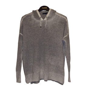 American Eagle Hooded Knit Sweater Gray White Distressed Design Size Small